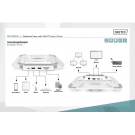 Digitus Notebook állvány Multi monitor üzemmódhoz, Állítható magasság, USB hub funkció 12. kép