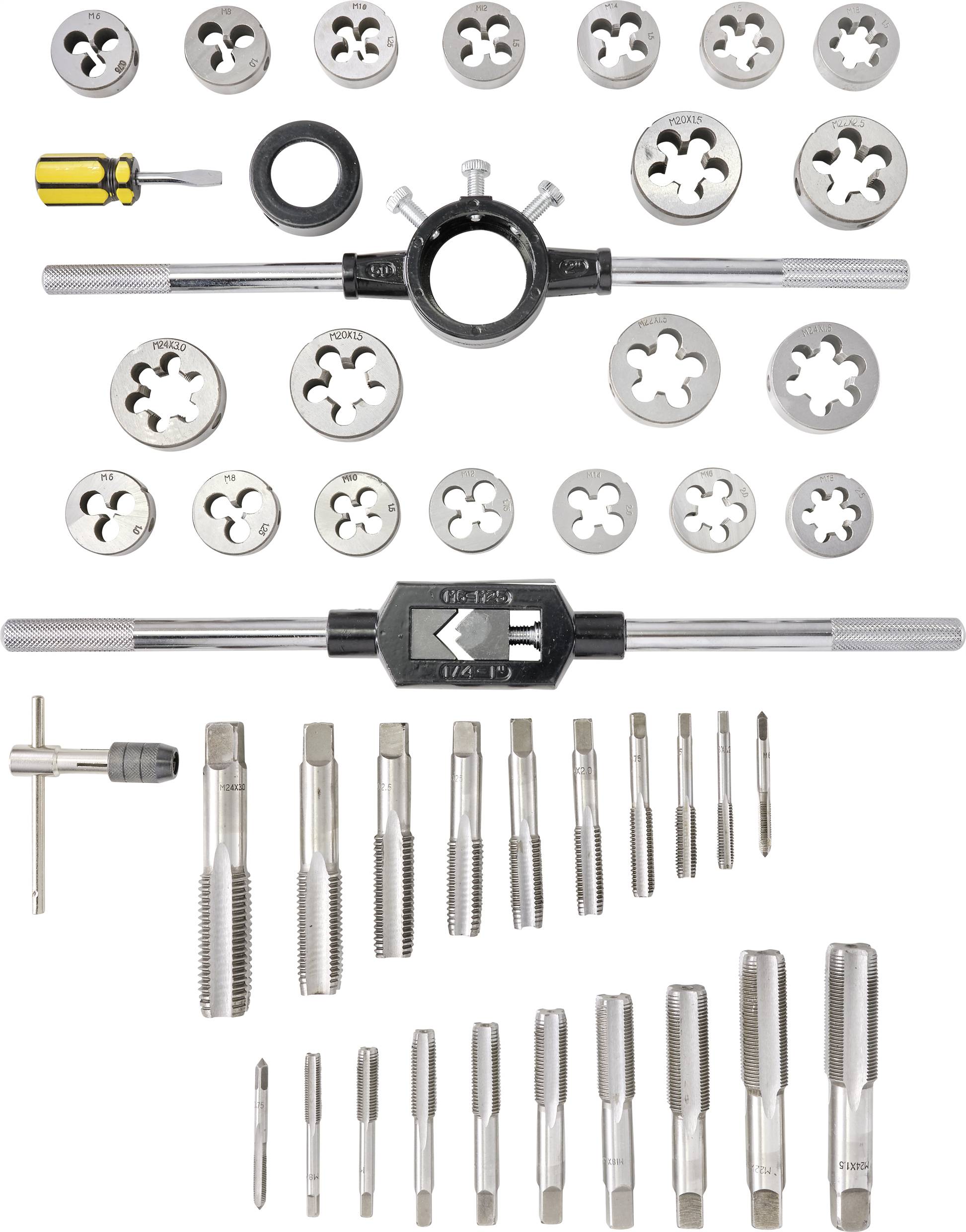 TOOLCRAFT TO-7199877 Kit de taraudage 45 pièces HSS métrique M6, M8, M10,  M12, M14, M16, M18, M20, M22, M24 - Conrad Electronic France