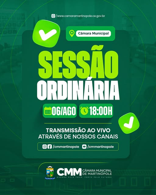 Hoje é dia de Sessão Ordinária na Câmara Municipal de Martinópole!