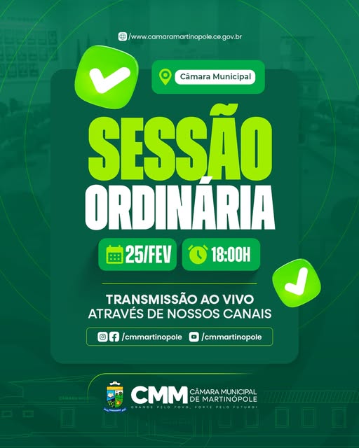Hoje tem Sessão Ordinária na Câmara Municipal!