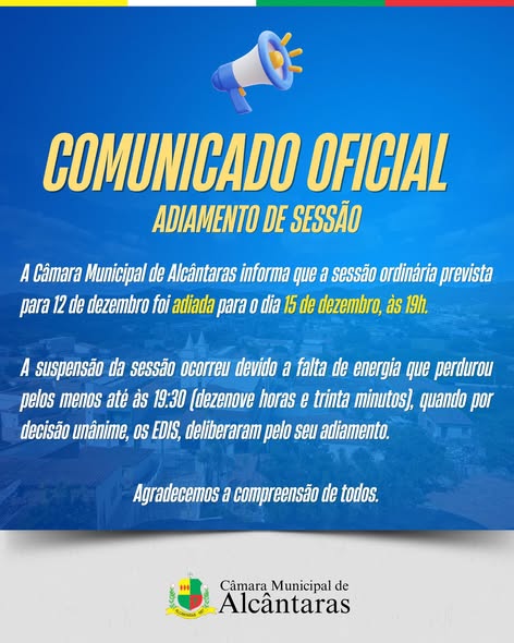 COMUNICADO OFICIAL | ADIAMENTO DE SESSÃO