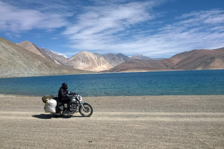 A Solo Rider at Pangong Tso