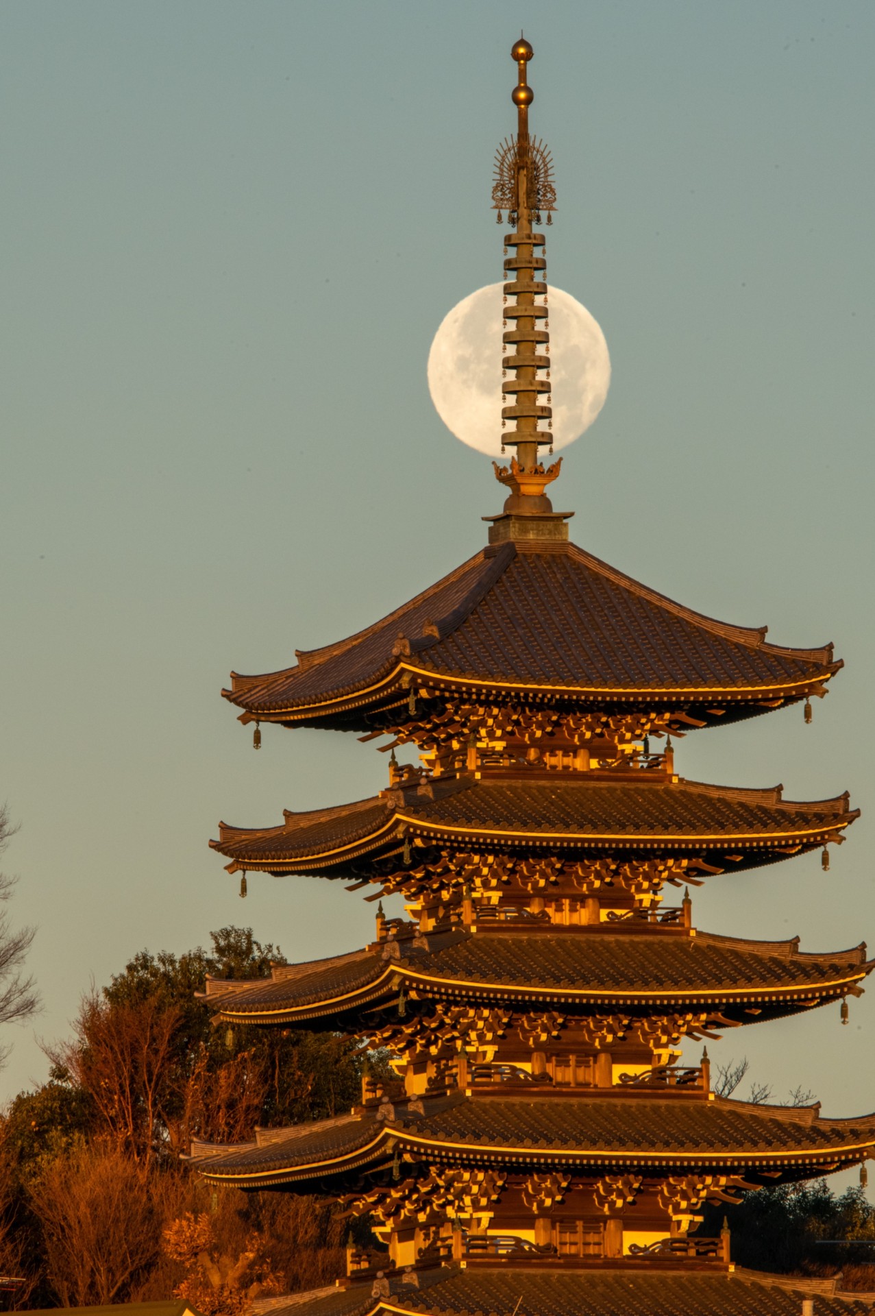 香林寺五重塔と満月