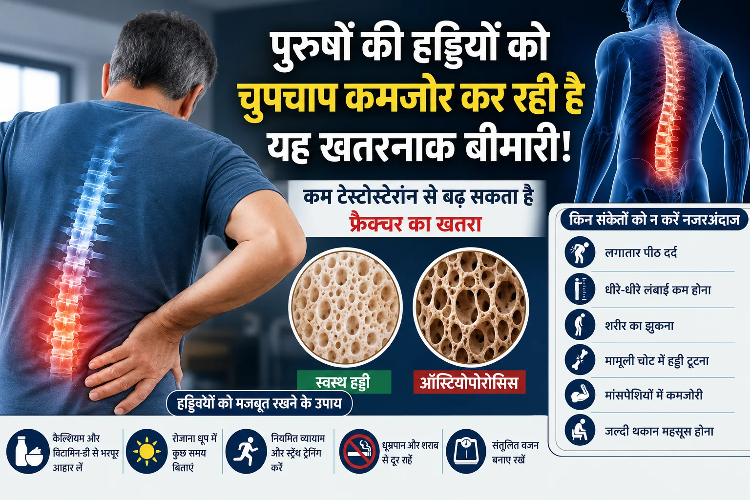 Osteoporosis Symptoms: सिर्फ महिलाओं की नहीं, पुरुषों की हड्डियों को भी खोखला बना सकती है यह बीमारी; कम टेस्टोस्टेरोन बढ़ा सकता है फ्रैक्चर का खतरा
