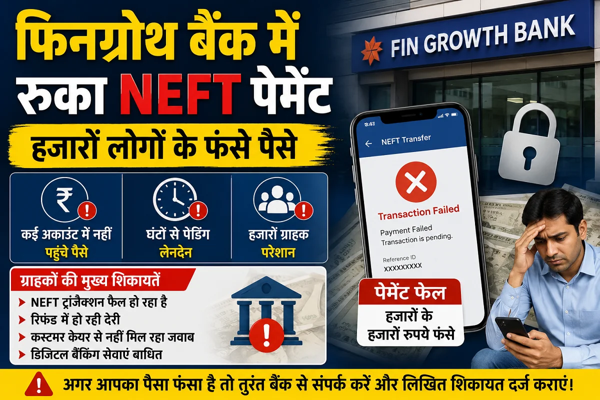 FinGrowth Bank में NEFT ट्रांजैक्शन प्रभावित! हजारों ग्राहकों का पैसा अटका, जानें बैंक ने क्या कहा