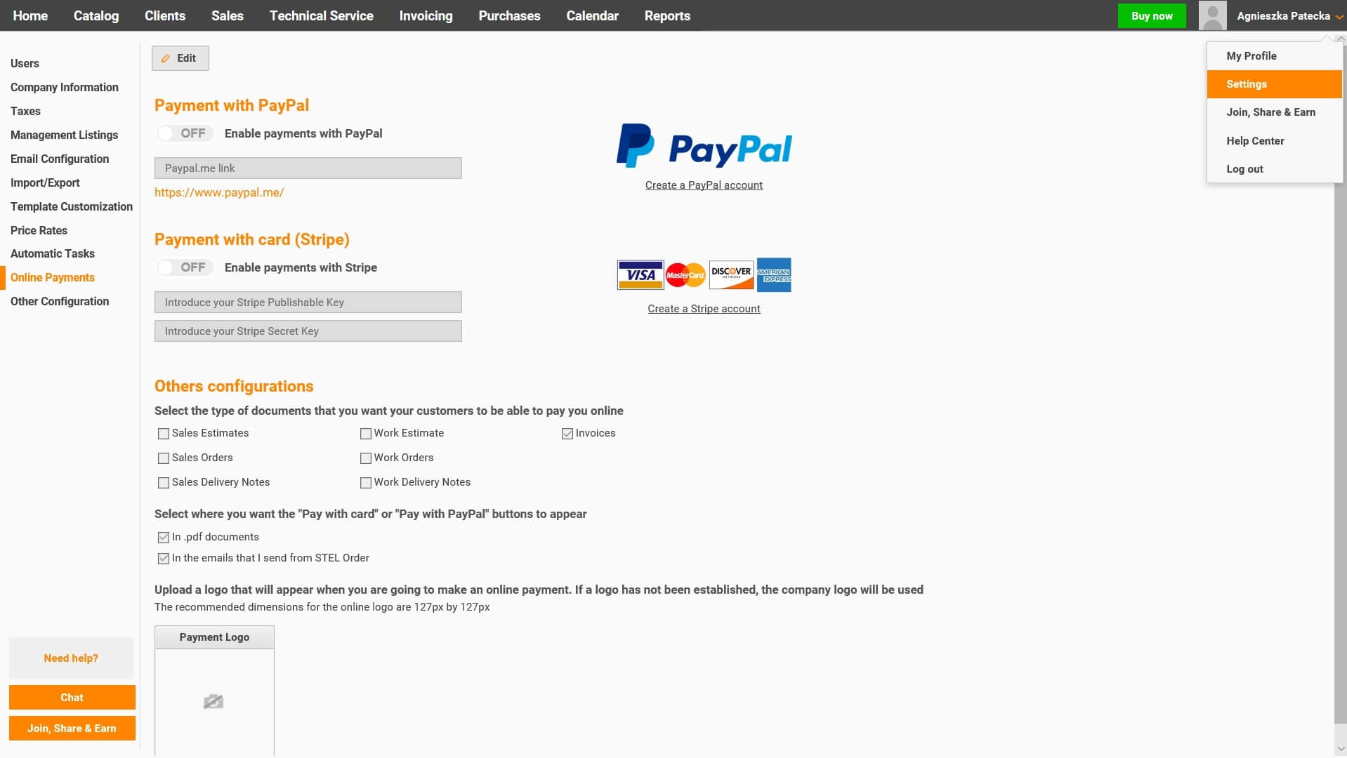 Online Payments - pay with PayPal or credit card - STEL Order