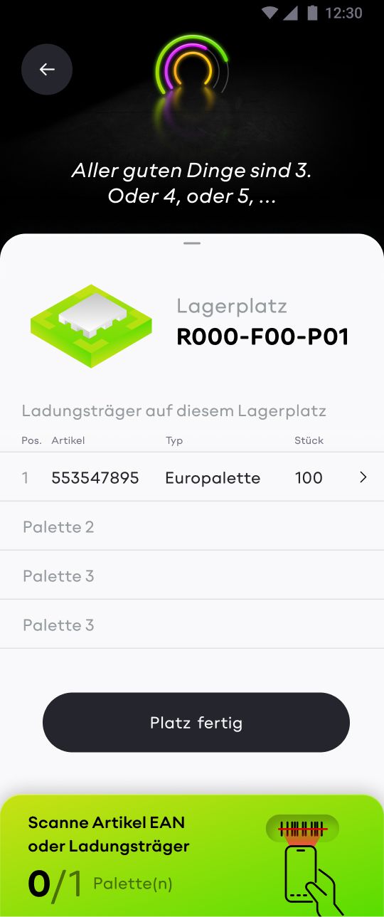 Lagerplatzübersicht in der Benutzeroberfläche von storelogix-EvoScan