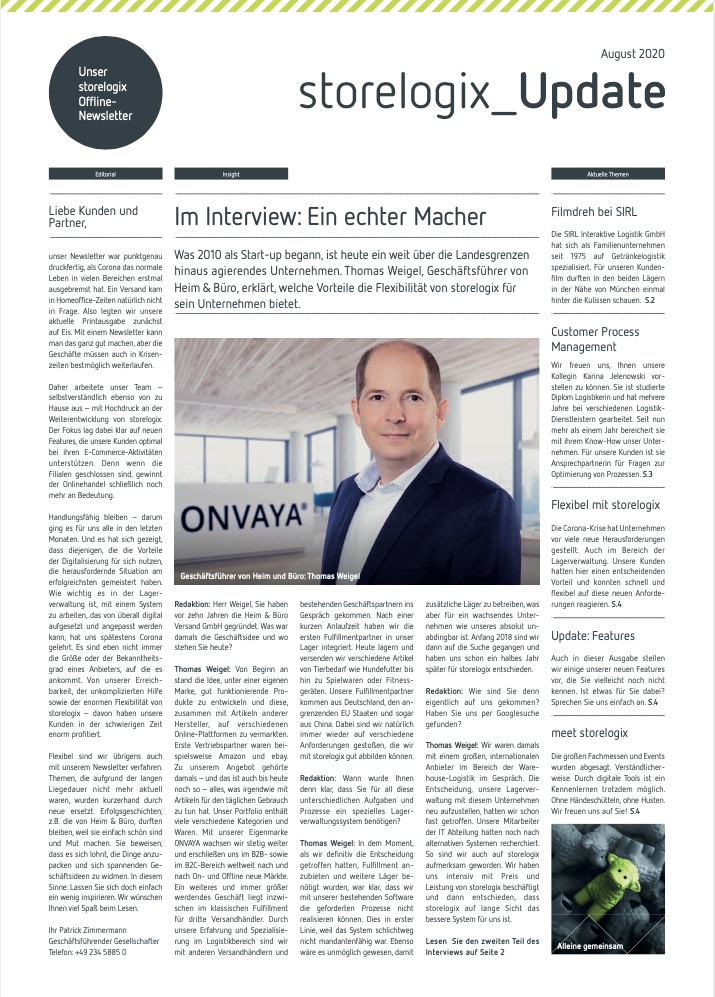 storelogix Newsletter Nr. 07 - August Ausgabe 2020