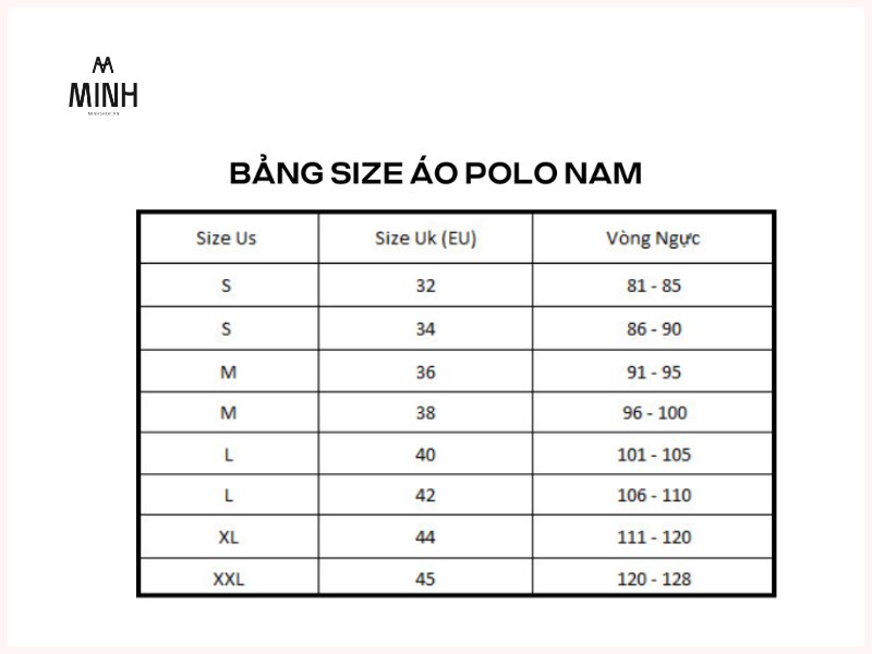 Bảng size áo Polo nam