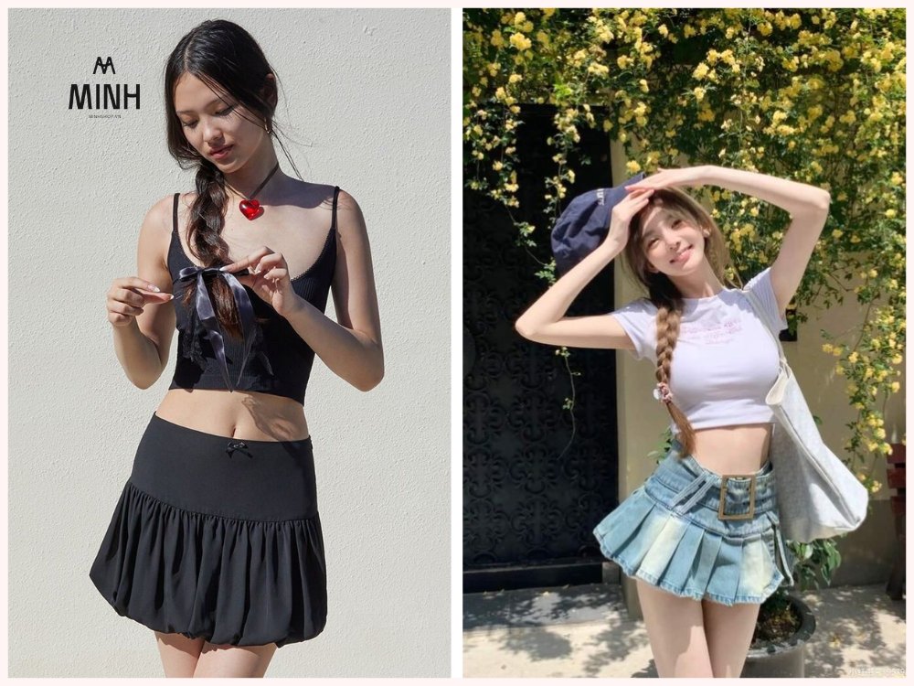 Chân váy ngắn cùng áo croptop là sự kết hợp gợi cảm