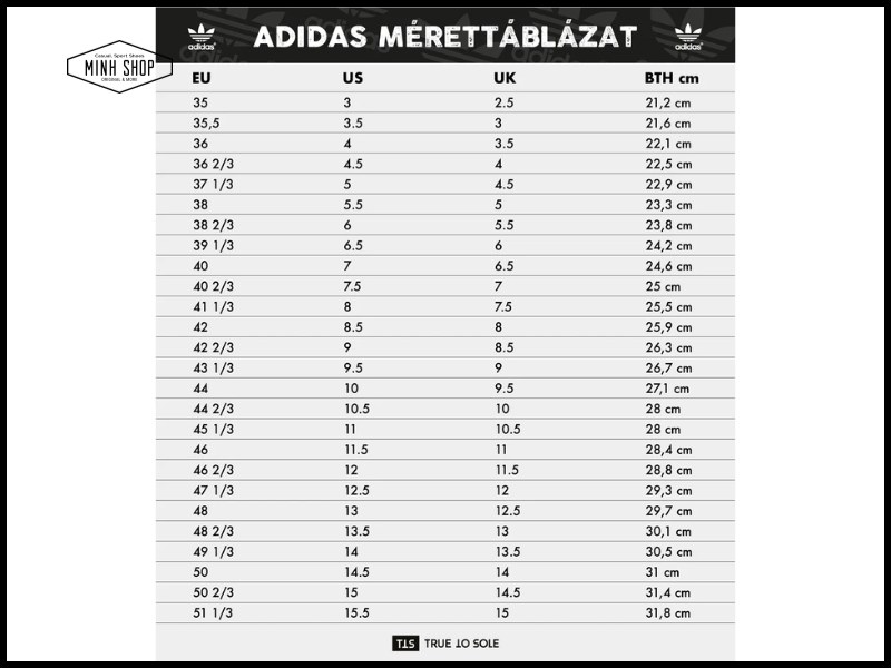 Bảng size giày bóng đá Adidas