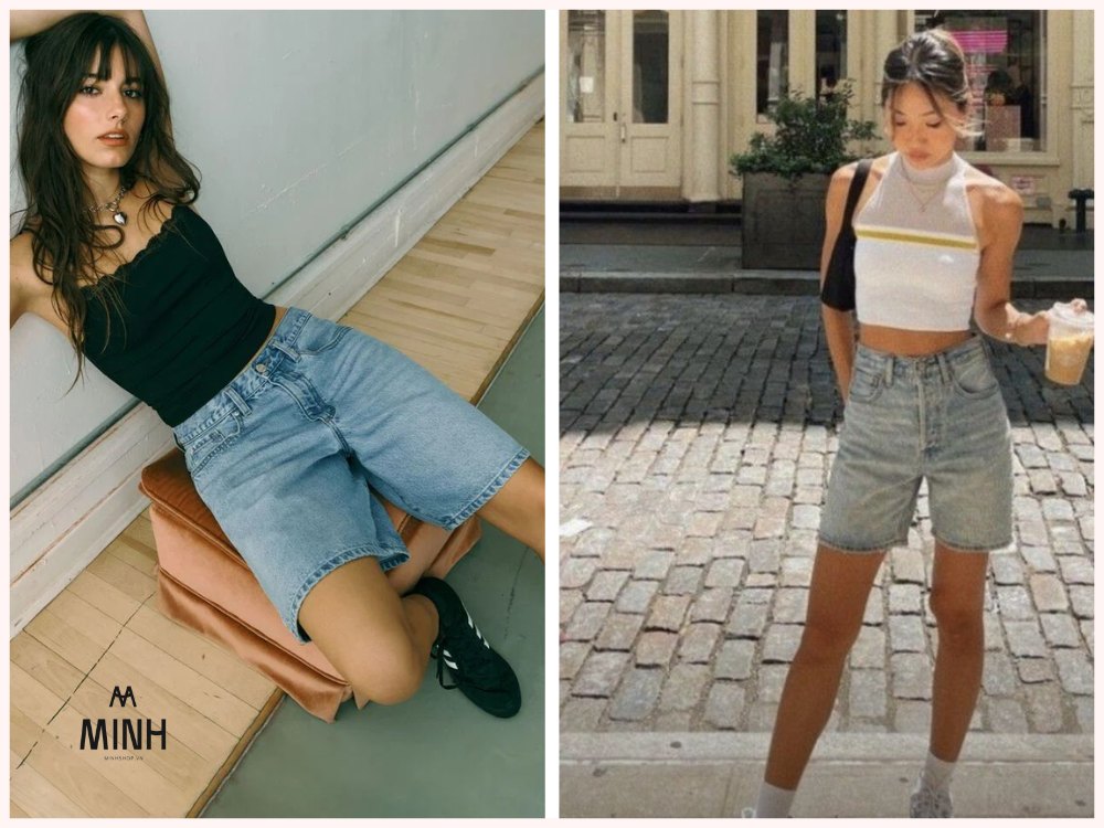 Mix áo croptop với quần short 