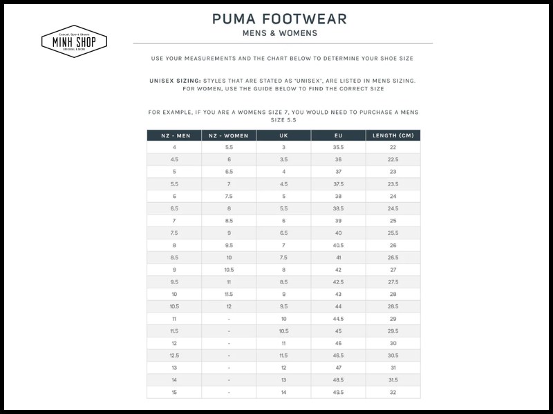 Bảng size giày bóng đá Puma 