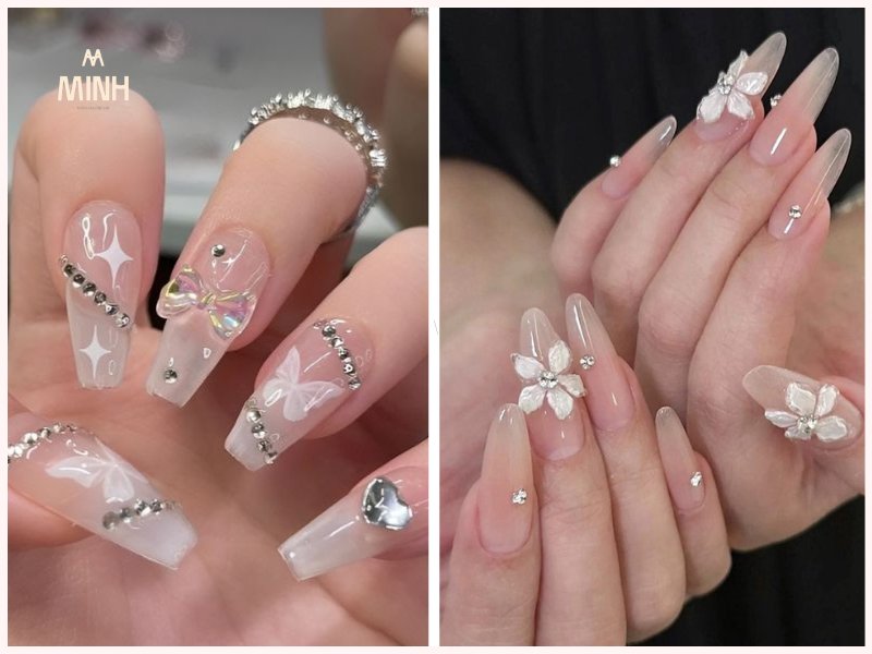 Nail đính đá kết hợp vẽ họa tiết