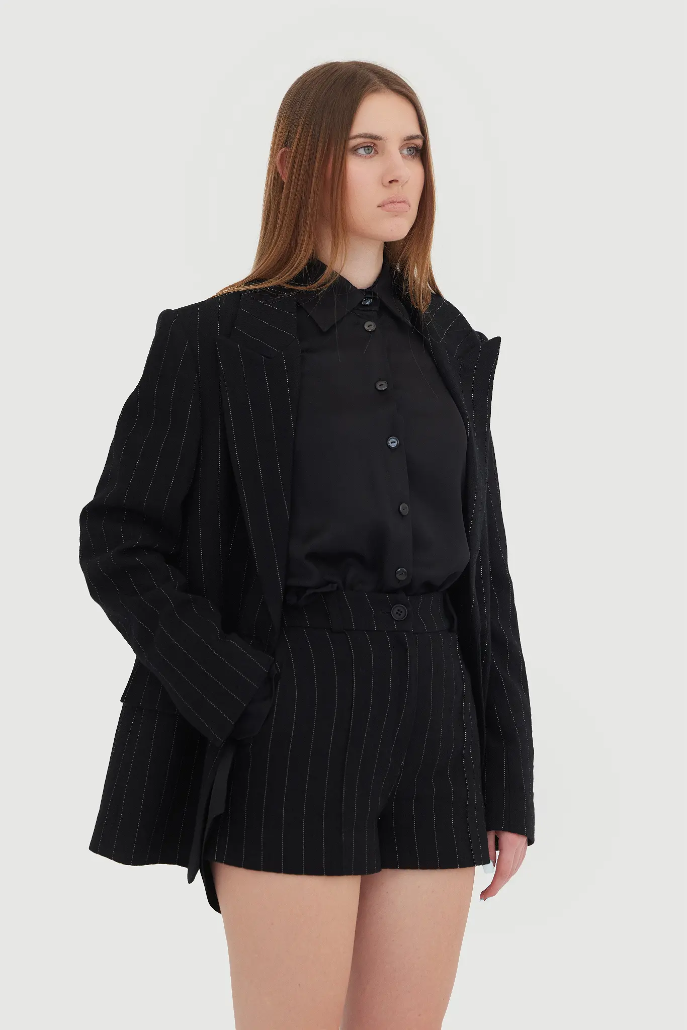 Sacou negru cu dungi și rever dublu detașabil – 100% bumbac 4