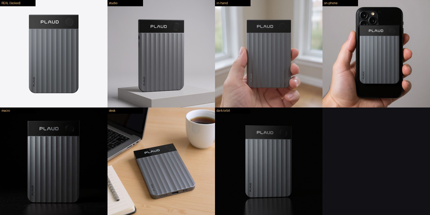 The real PLAUD Note Pro compared against six placements — identical across all