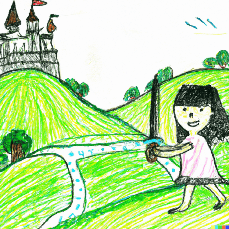 child in front of castle