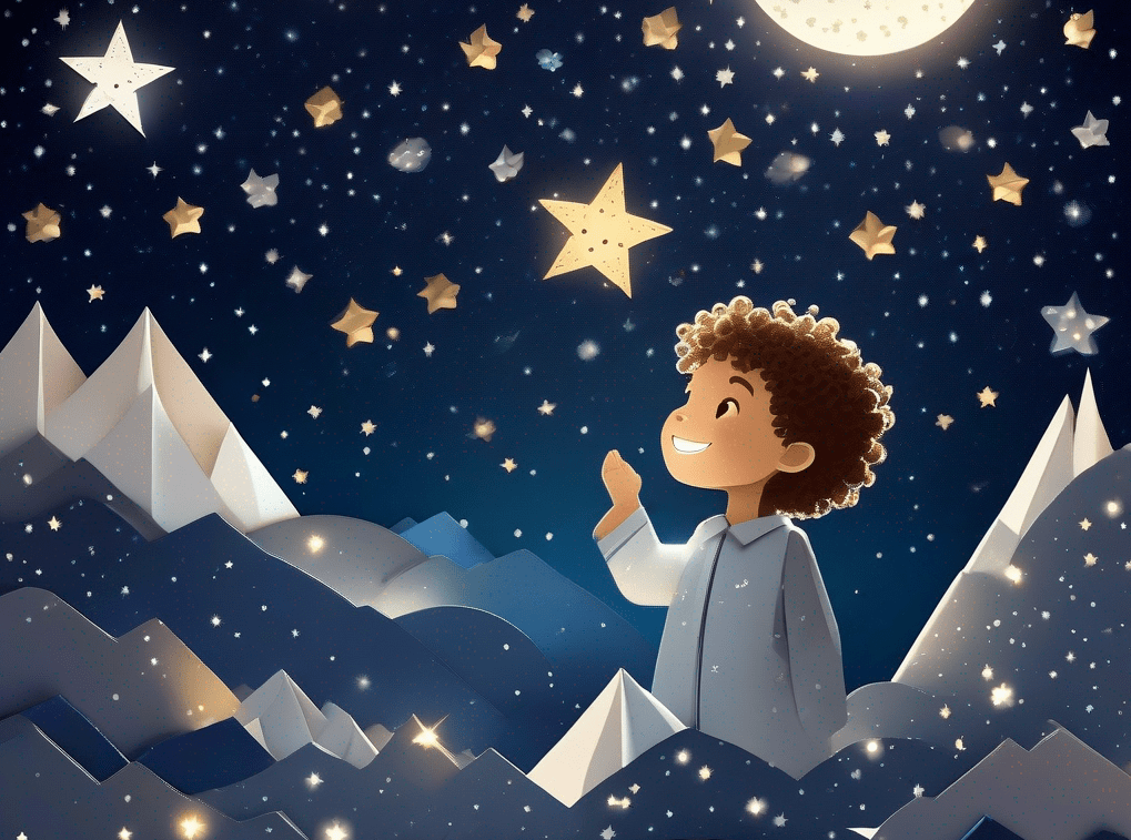 a boy looking up at the night sky