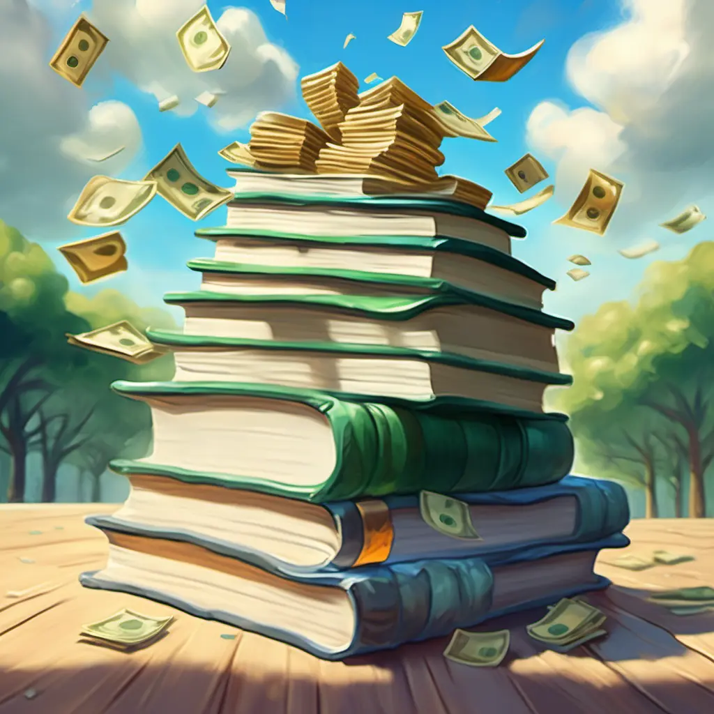 books with money sitting on top