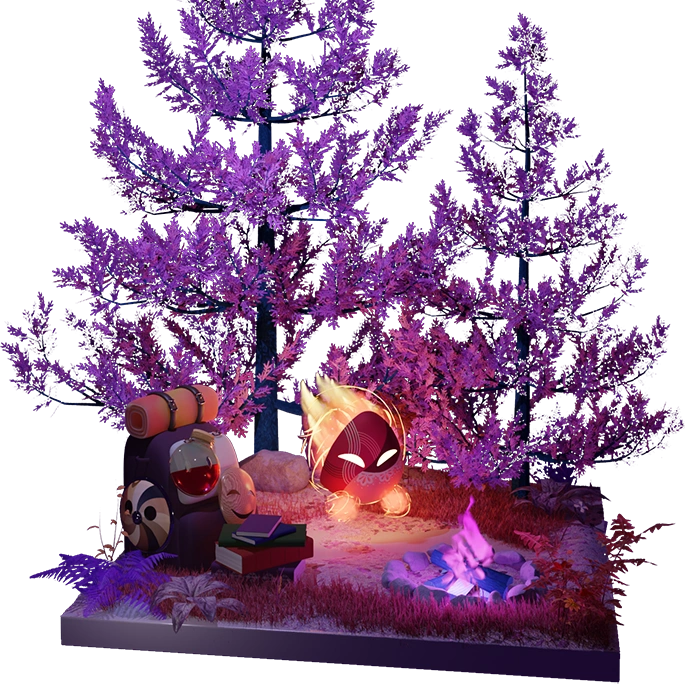Kinsprit Adventurer sitting next to campfire