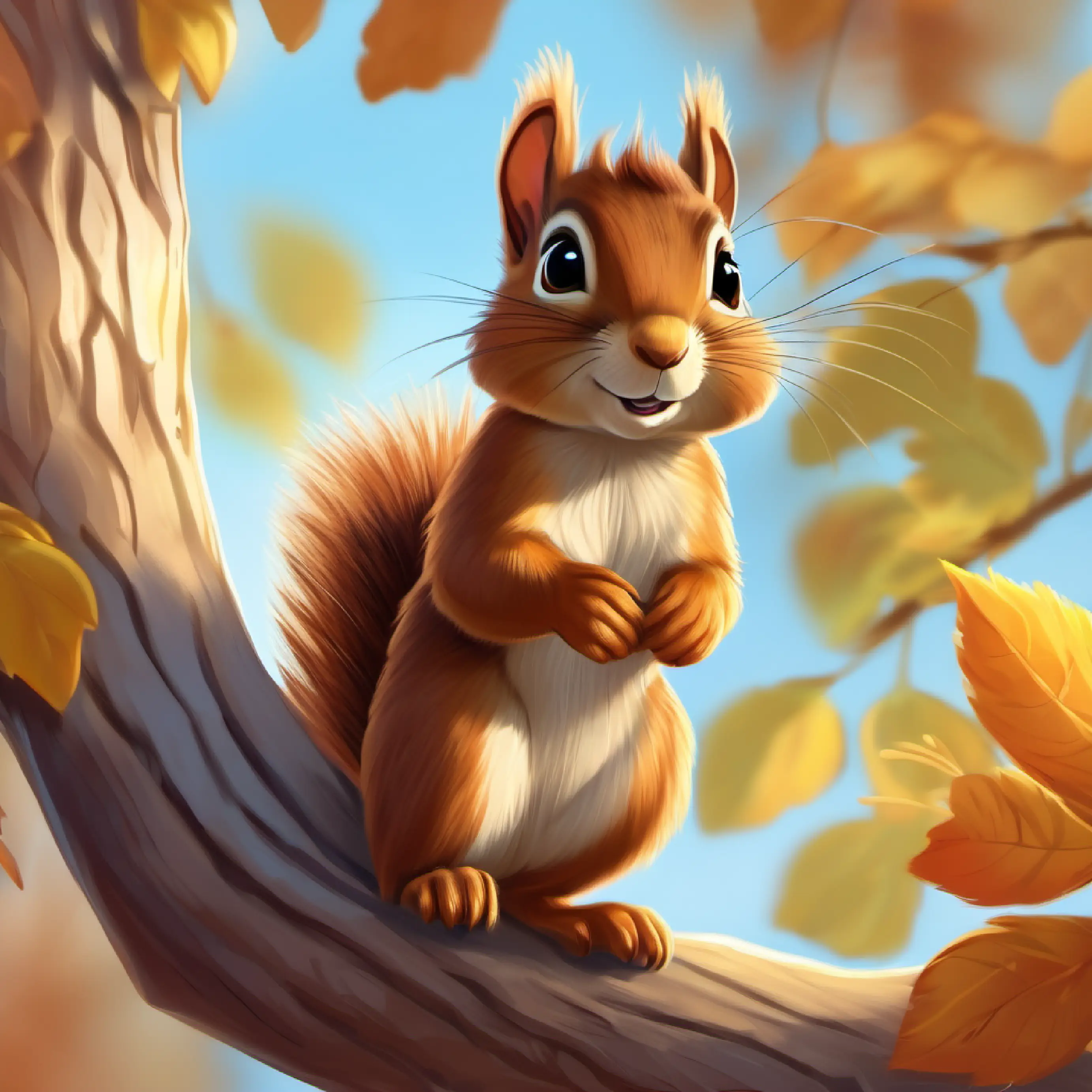 Young, playful squirrel with a bushy tail and bright, curious eyes the squirrel approached the tree with curiosity