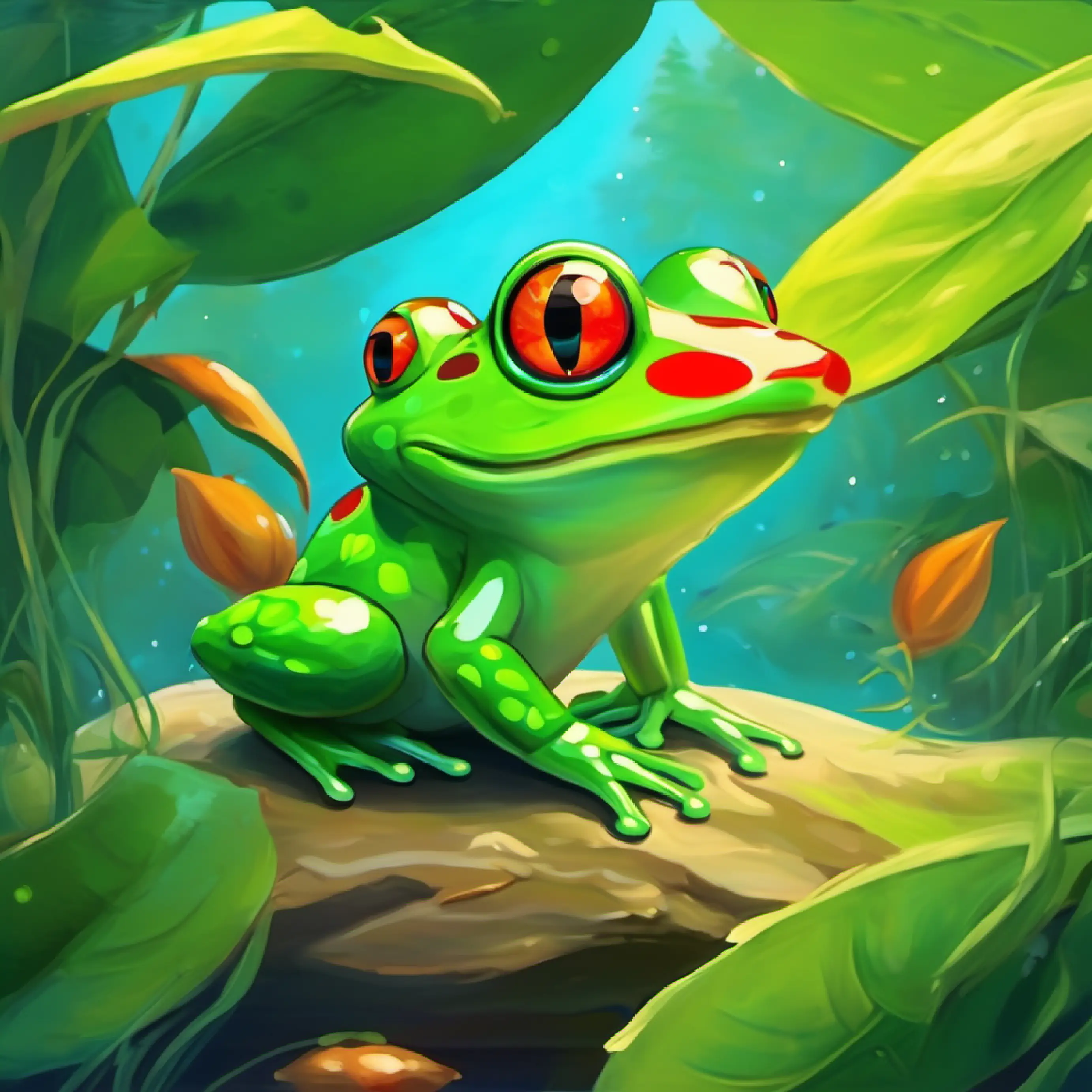 Tiny tadpole, vibrant green, curious eyes, eager to explore begins his metamorphosis into a frog.