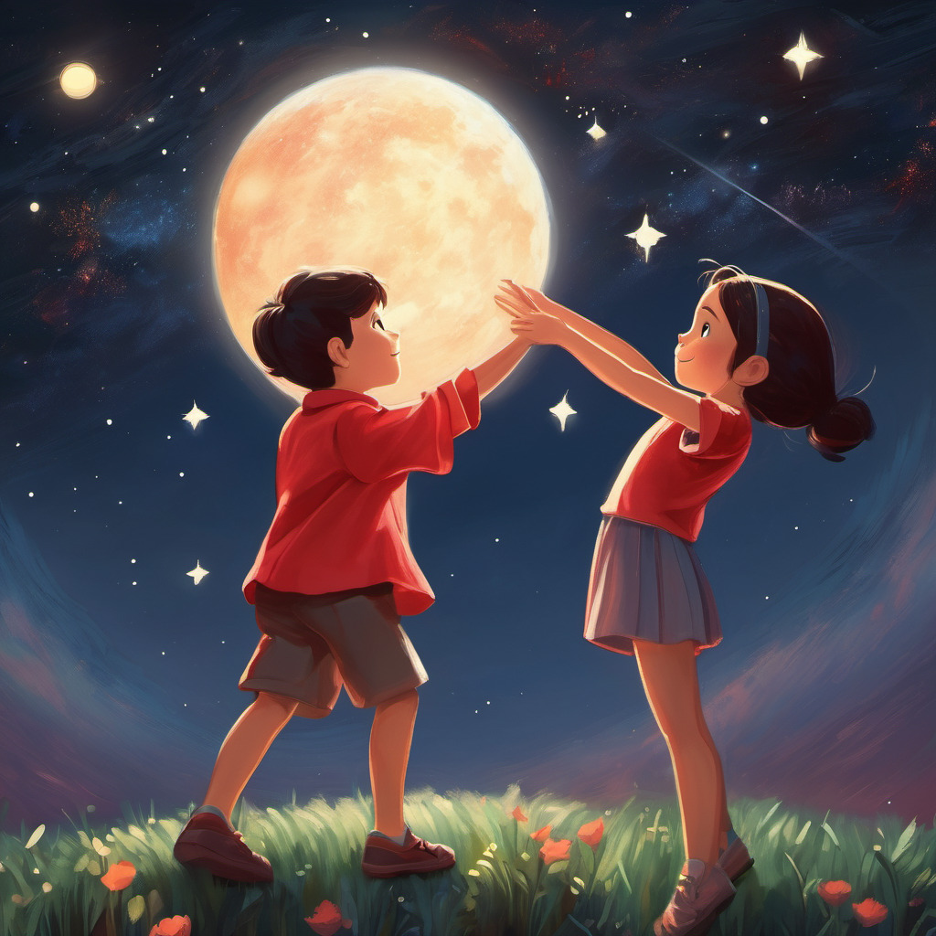 Kind and caring, always wearing a red shirt lifting up a girl who is reaching for the stars