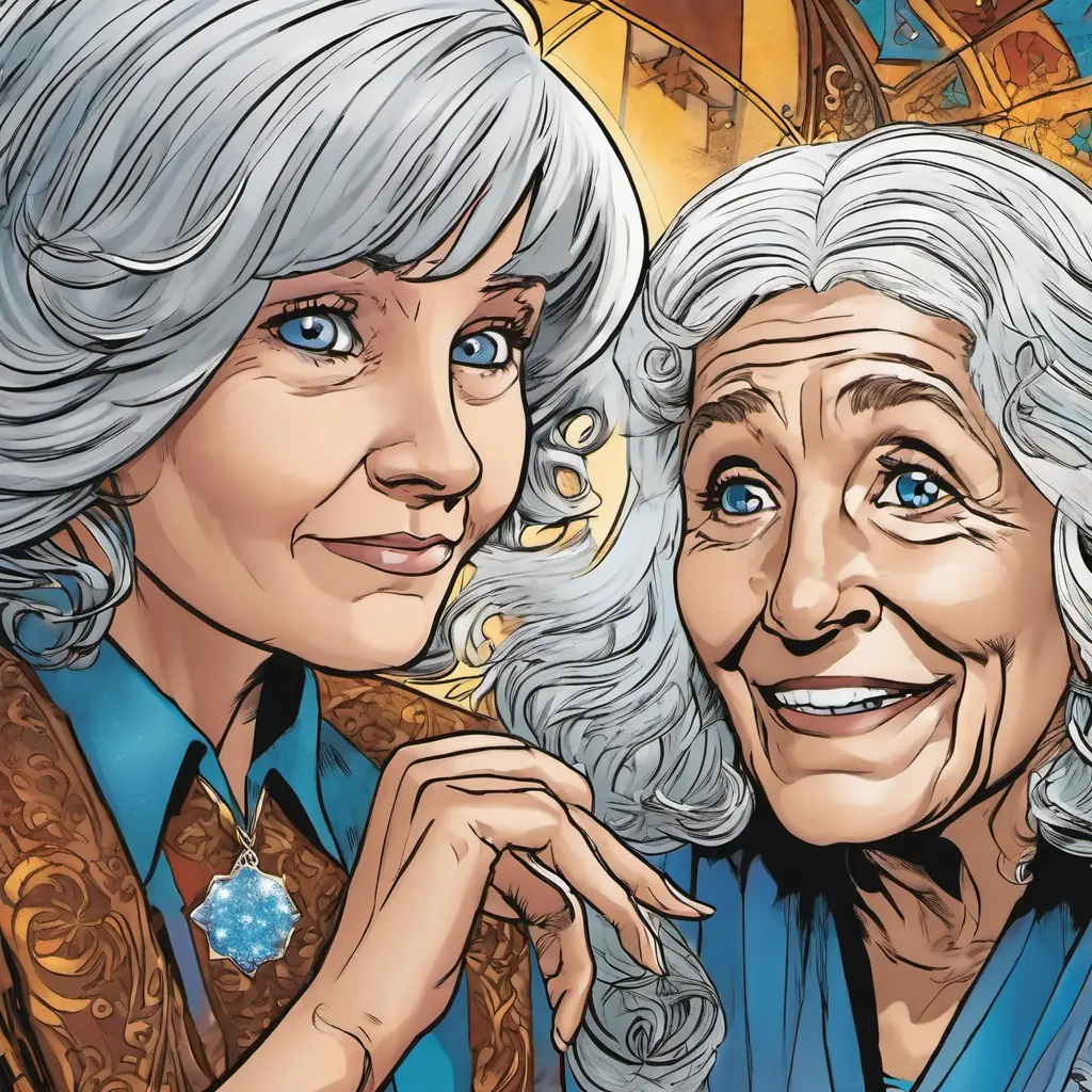 An elderly woman with wise eyes and silver hair reveals the star's significance to A young girl with curious blue eyes and wavy brown hair.