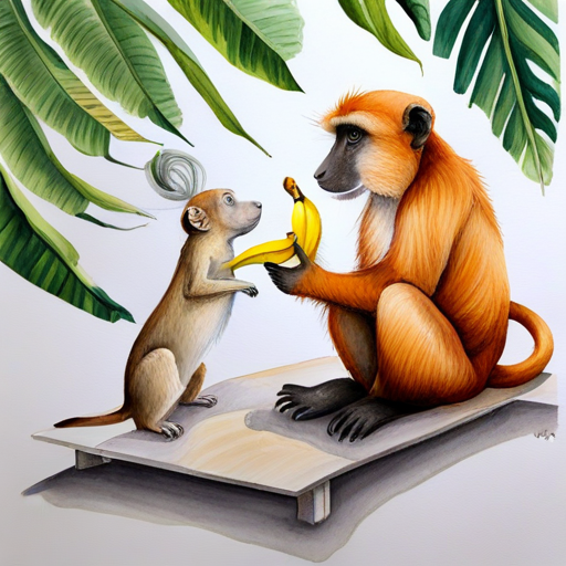 Monkey and Benjamin sharing the banana