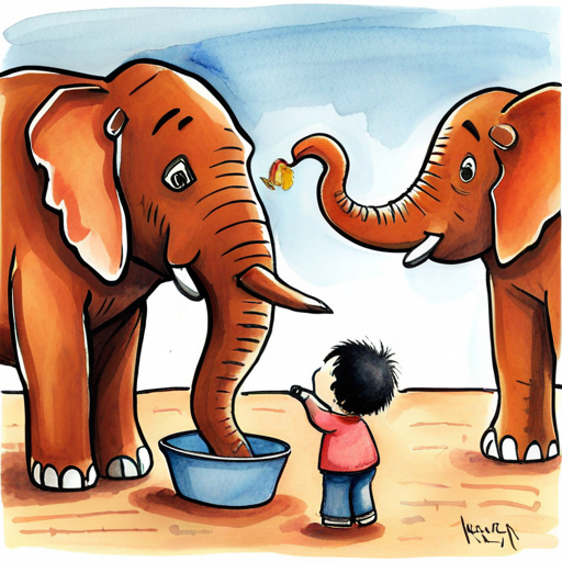 Benjamin asking elephant for food