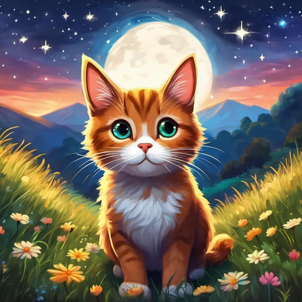 Cabelos castanhos, olhos curiosos que brilham como estrelas Corajoso, amigo de Deus segurando um gato de rua e sorrindo, rodeado por outros gatos.