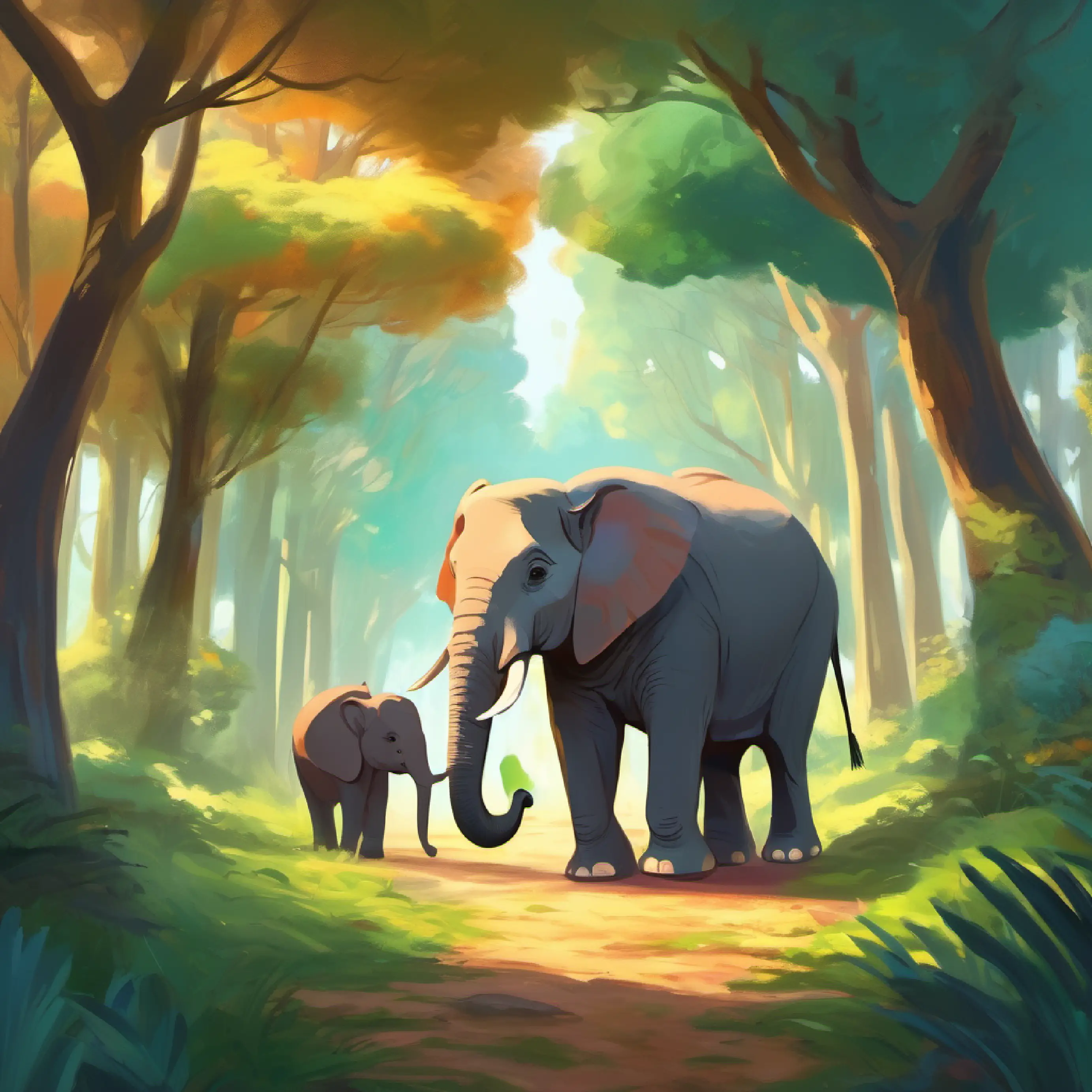 Meet elephant, forest setting, joyful reunion.