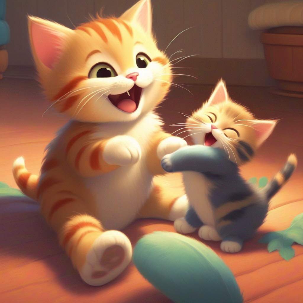 baby laughing while cat tickles his toes