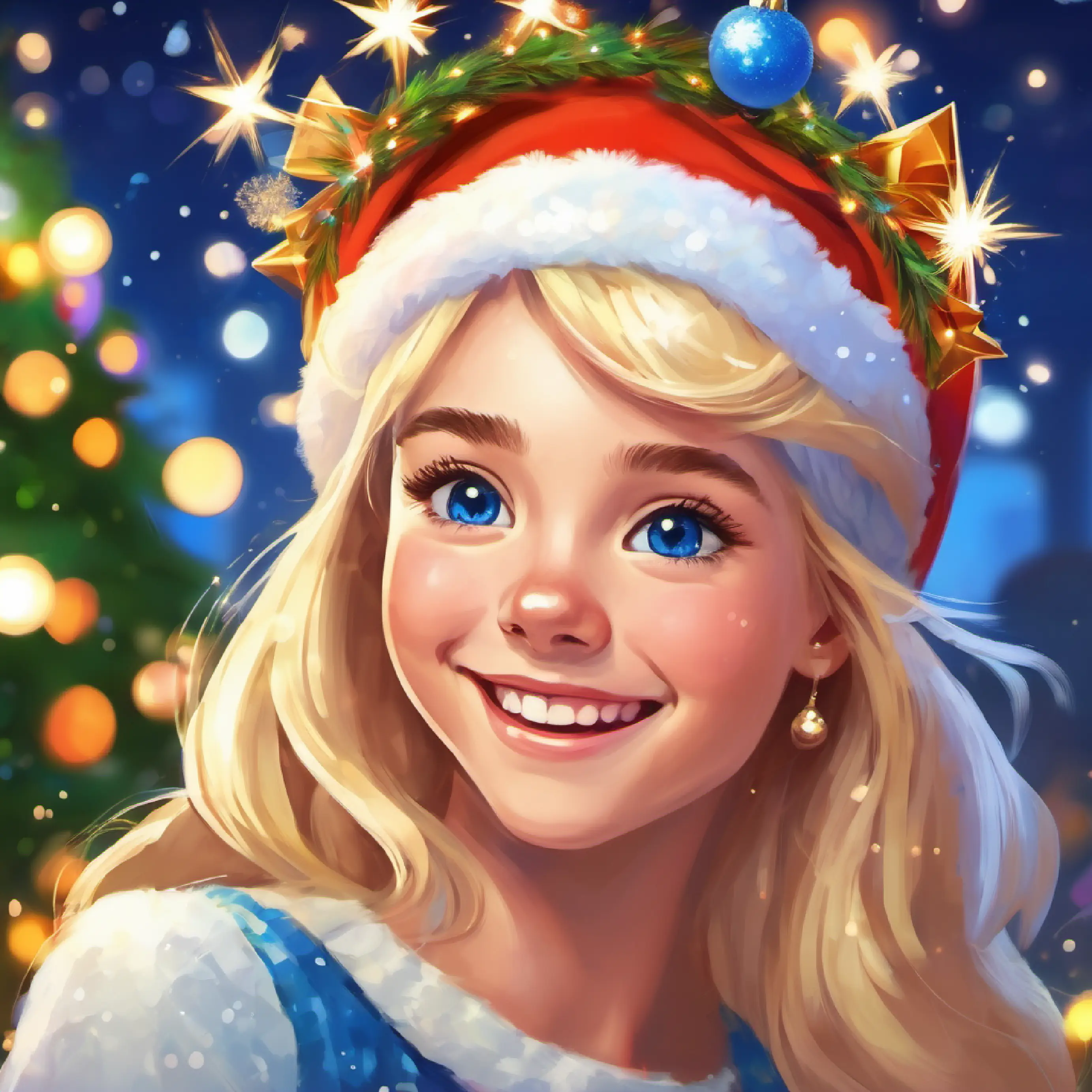 Cheerful girl, blonde hair, blue eyes, loves sparkles's headband found, joyous discovery, resolution