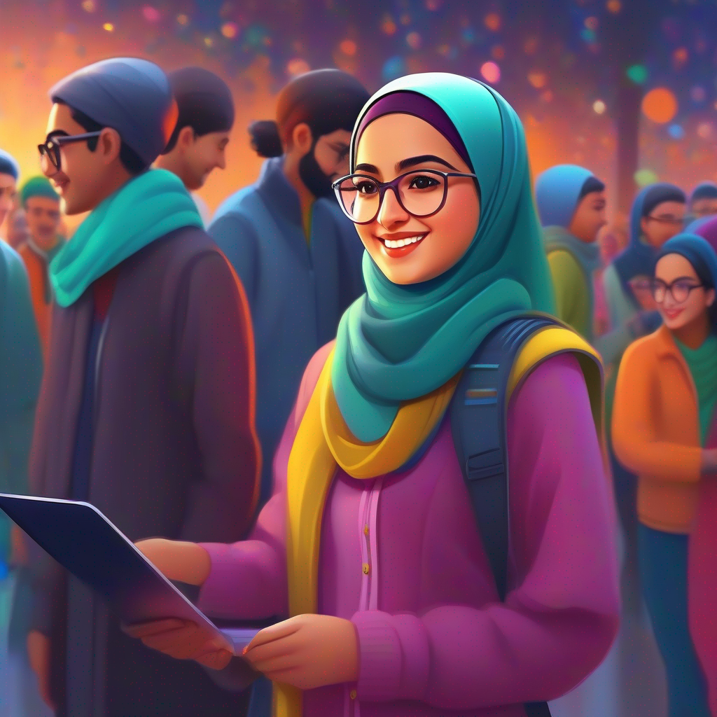 Hijabi girl from Chandigarh, colorful clothes and a warm smile sharing her dreams with Software developer with glasses, smart casual attire who is attentively listening