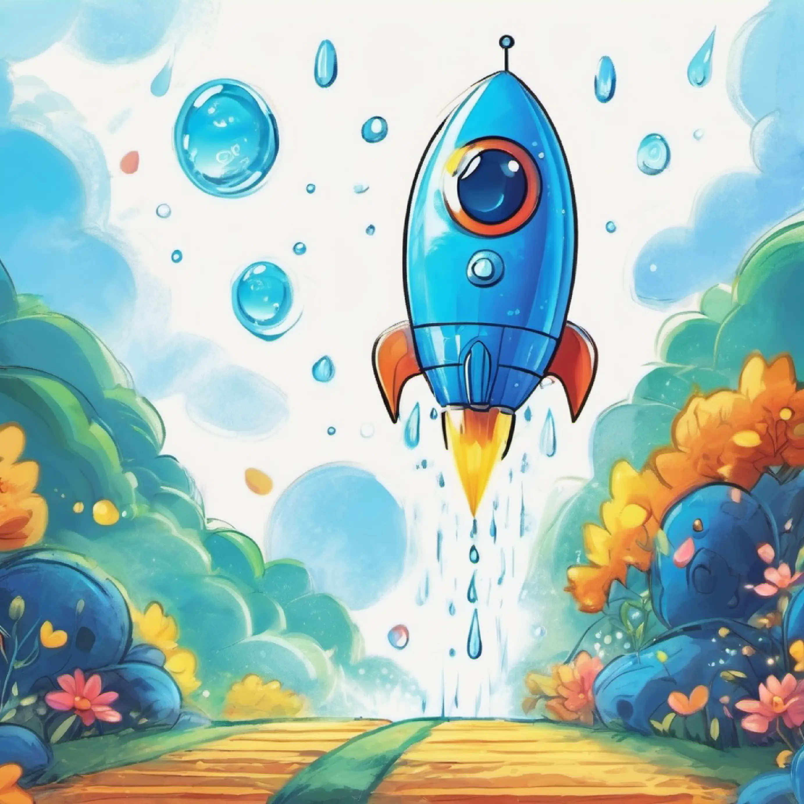 a droplet with sparkling blue eyes, cheerful and energetic's dream about becoming steam.