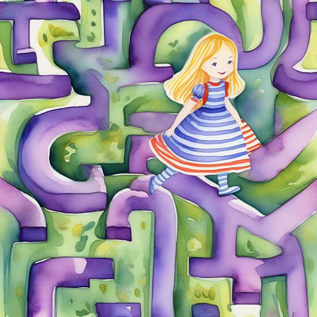 Alice meets the Purple striped, grinning mysteriously and goes through the maze