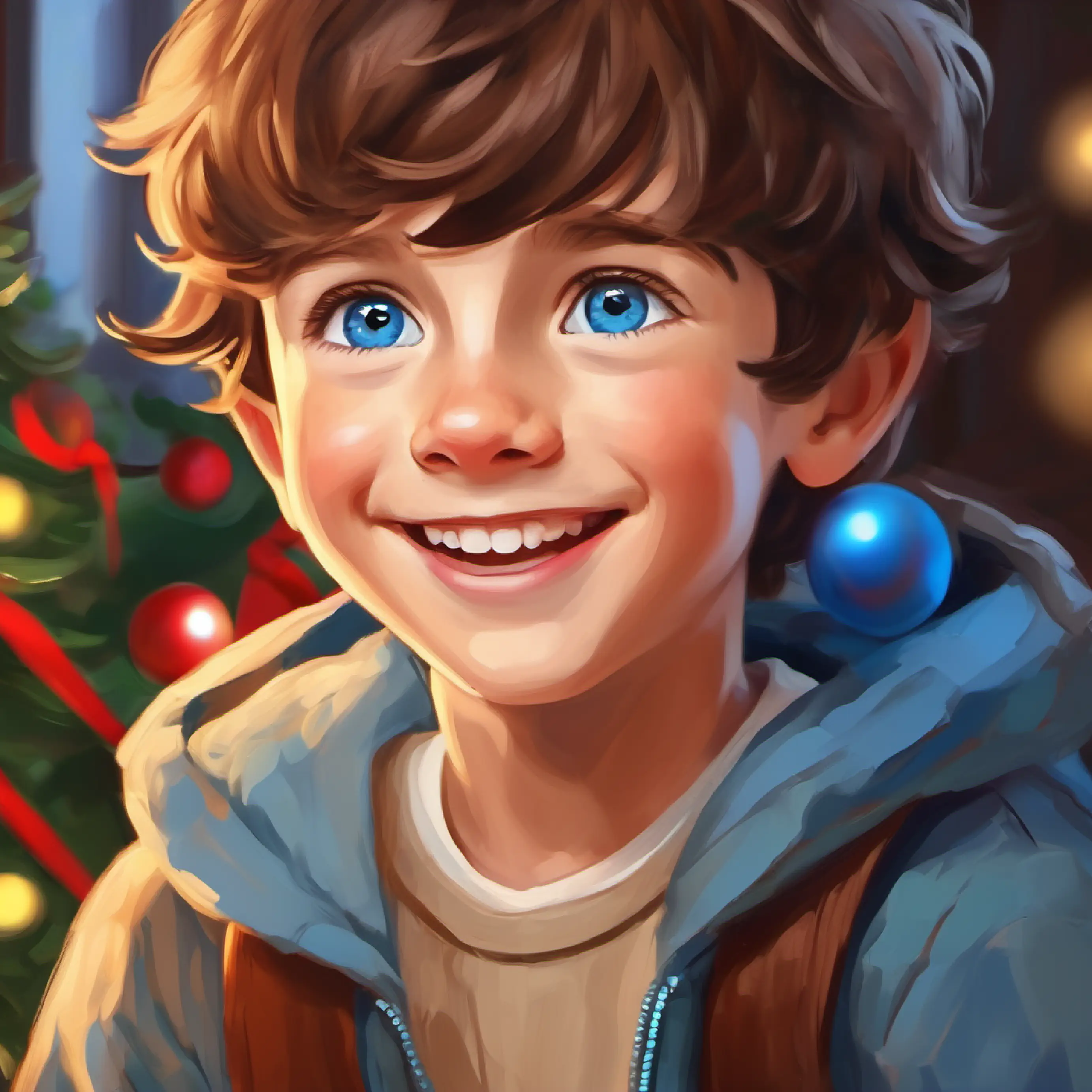 Happy boy with blue eyes, short brown hair, often smiling reflects and decides to change behavior.