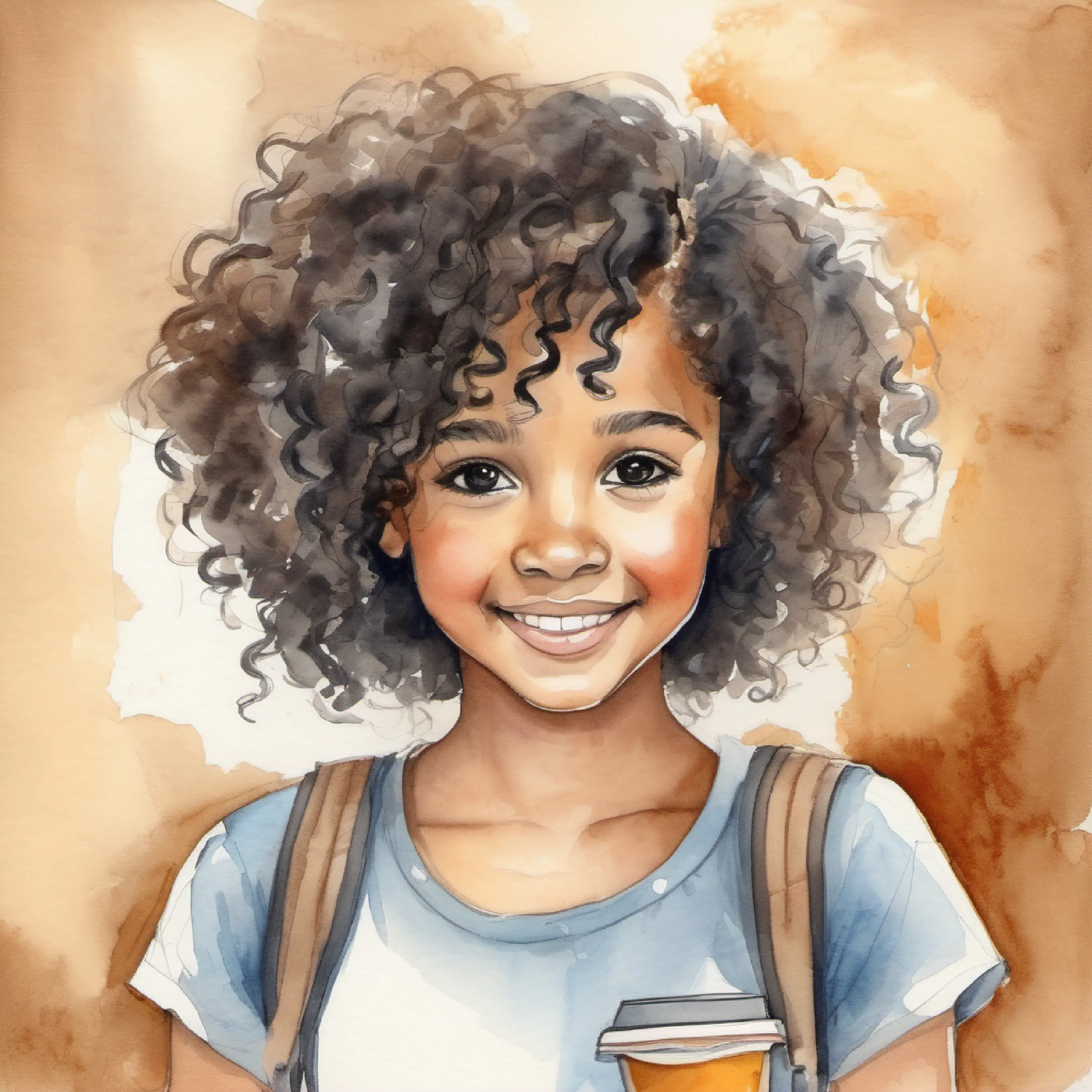 Cheerful girl, brown skin, curly black hair, big brown eyes thinking, making a healthy choice.