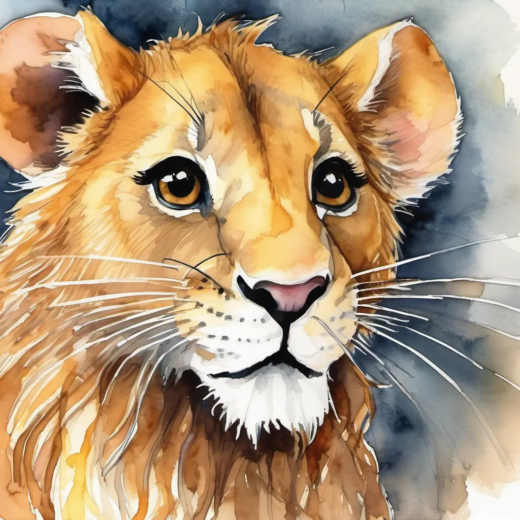 The A tiny mouse with brown fur and curious eyes is nibbling on the net's ropes. The A big and strong lion with golden fur and fierce eyes looks happy and grateful.