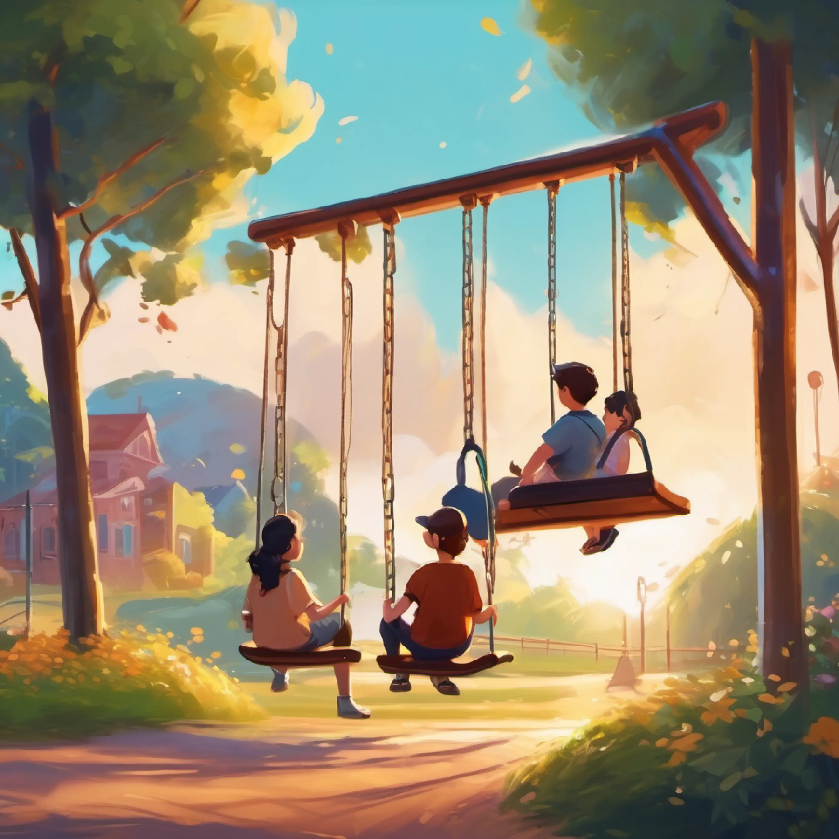 Friends on swings at the playground.