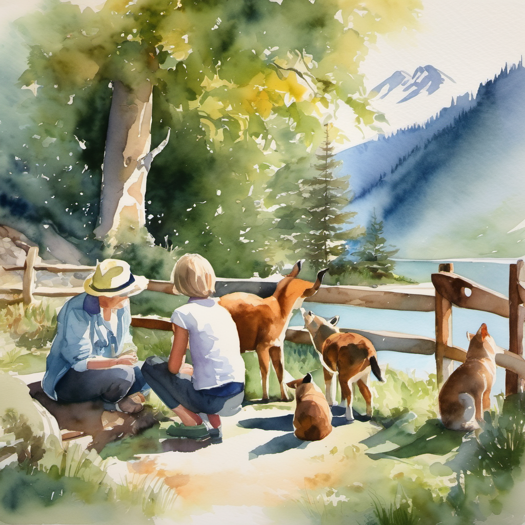 Chalet residents looking at animals with admiration