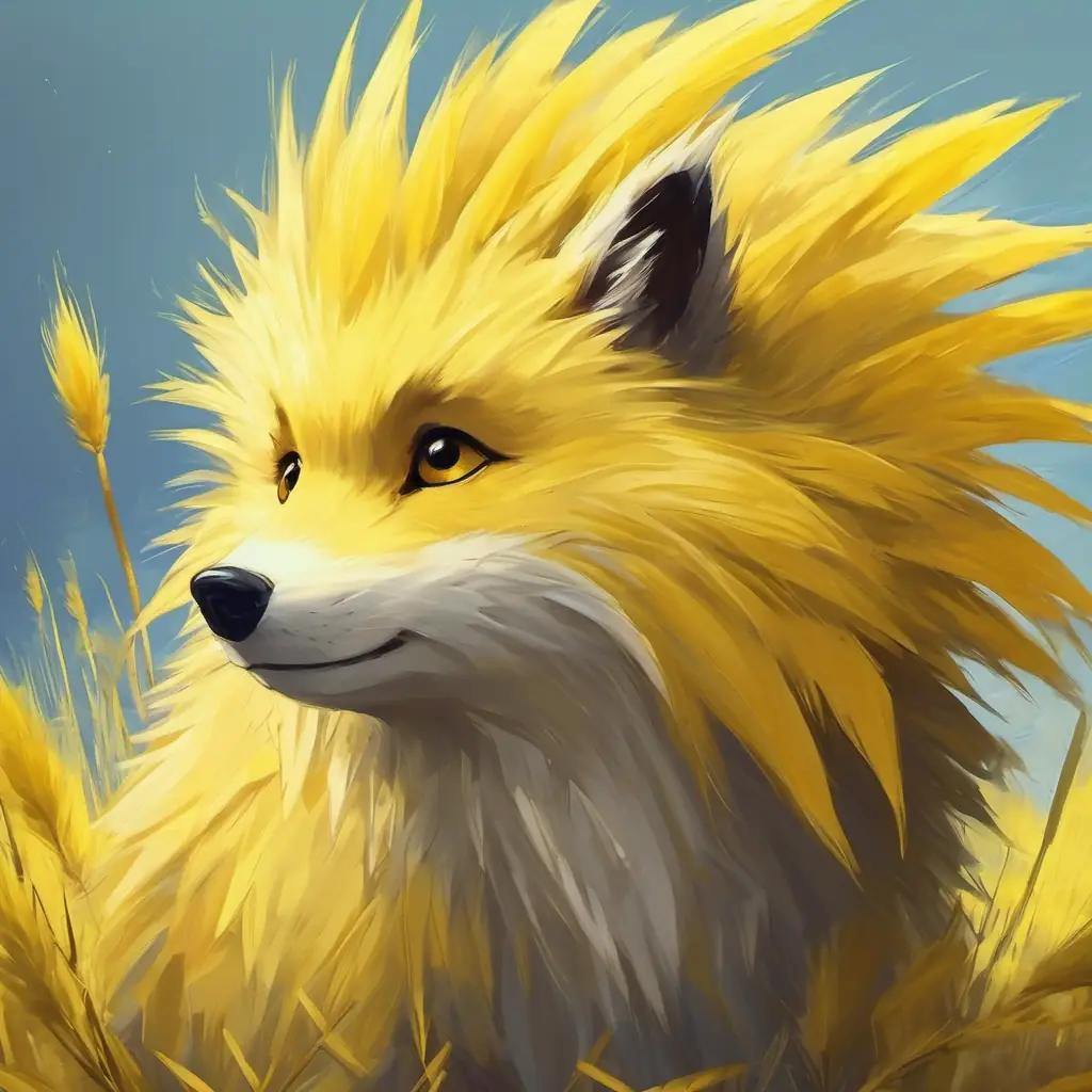 Yellow fur with spiky fur on its back has yellow fur and spiky fur on its back.