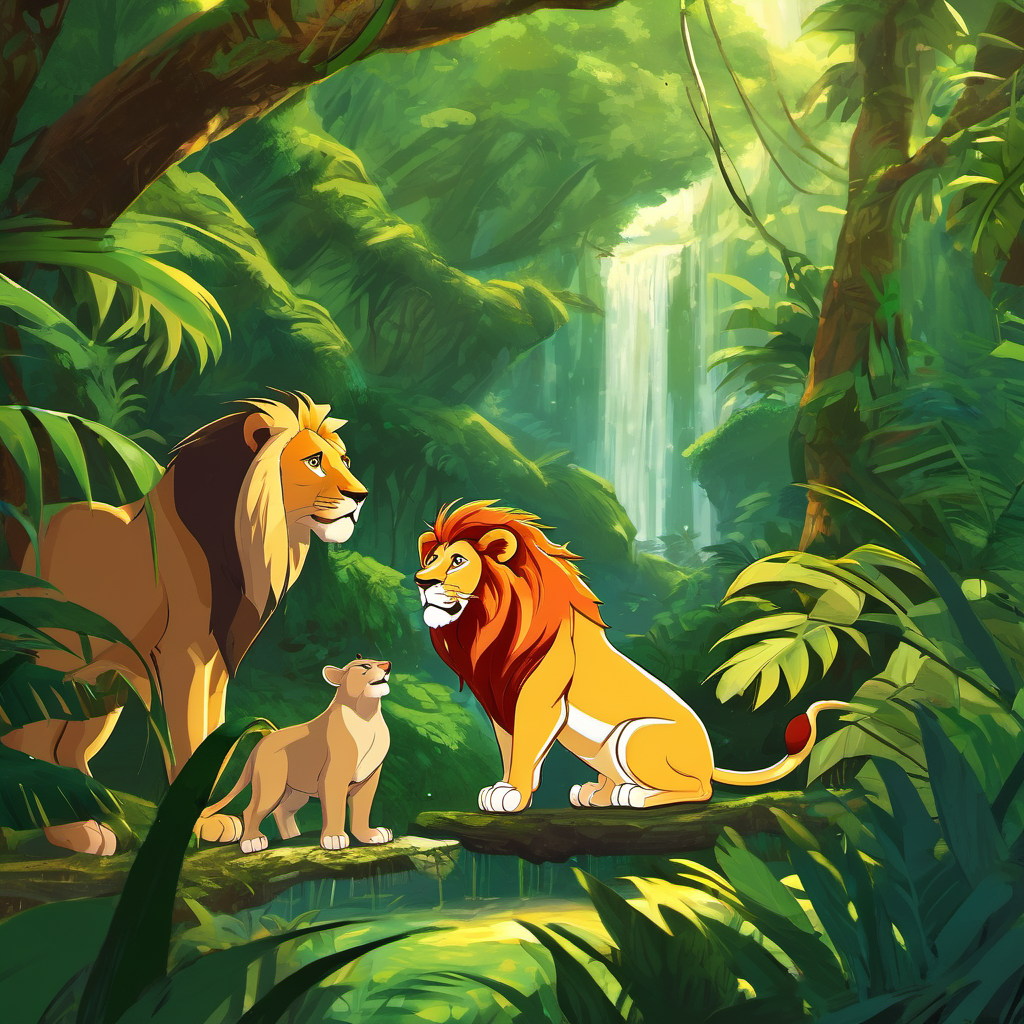 As time went by, Leo's once fearful roar brought joy to the jungle animals because they knew it was a roar of friendship and not of dominance. All the animals looked up to the lion and mouse pair as an example of true friendship. And so, the lion and the mouse continued to live happily in the jungle, reminding everyone they met that friendship can be found in the most unexpected places. The end.