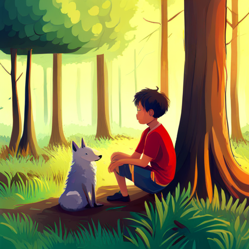 Whispering trees and talking animals with Curious boy with mixed heritage, wearing bright colors