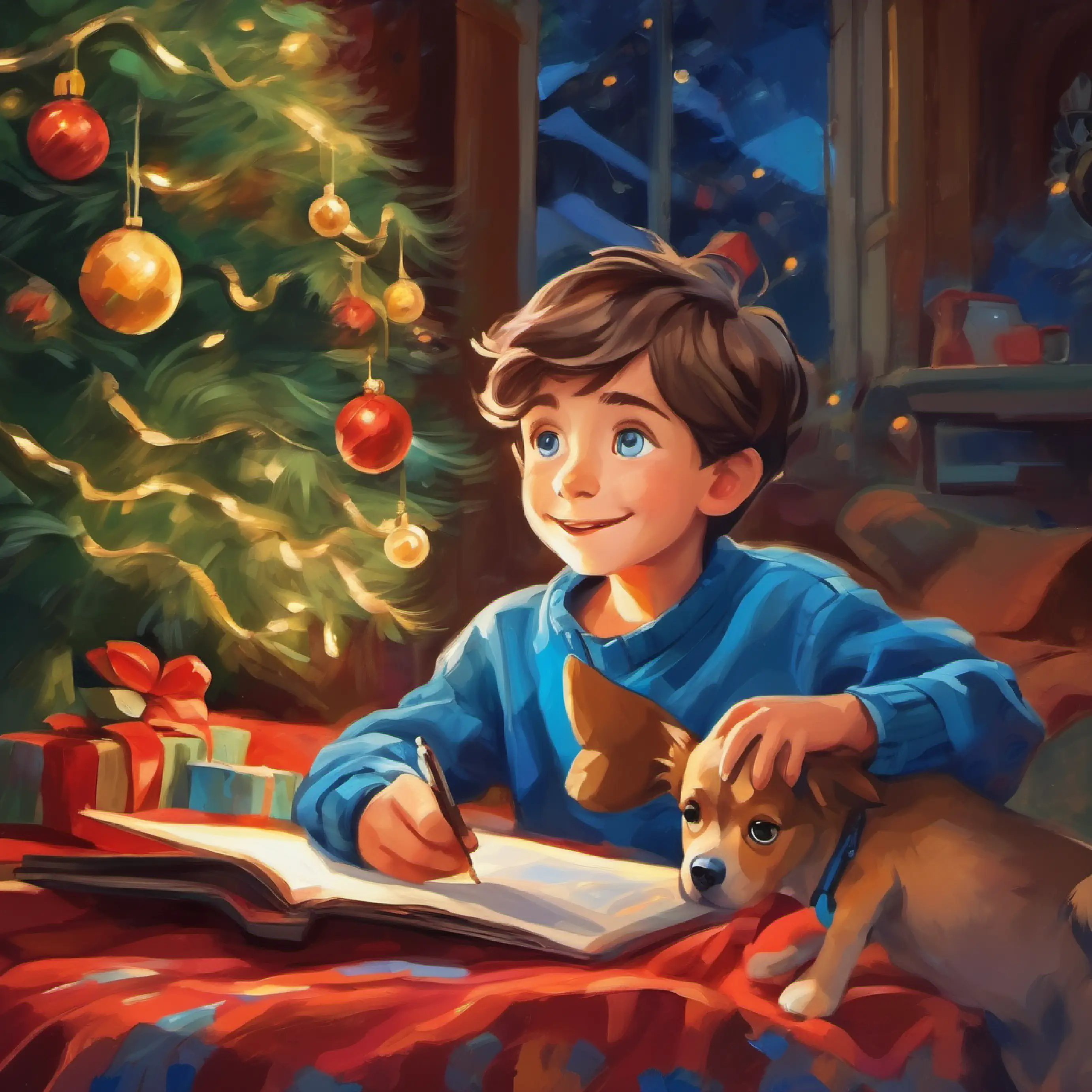 Young boy with bright blue eyes, spirited and imaginative learns Loyal dog with the secret ability to talk, cheerful and playful has always been able to talk