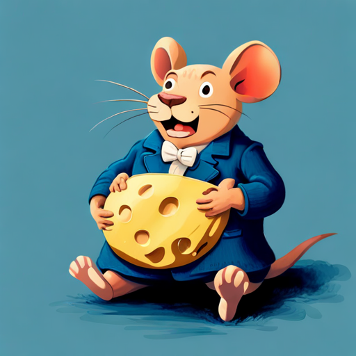 Rato fugindo com um saco cheio de queijo