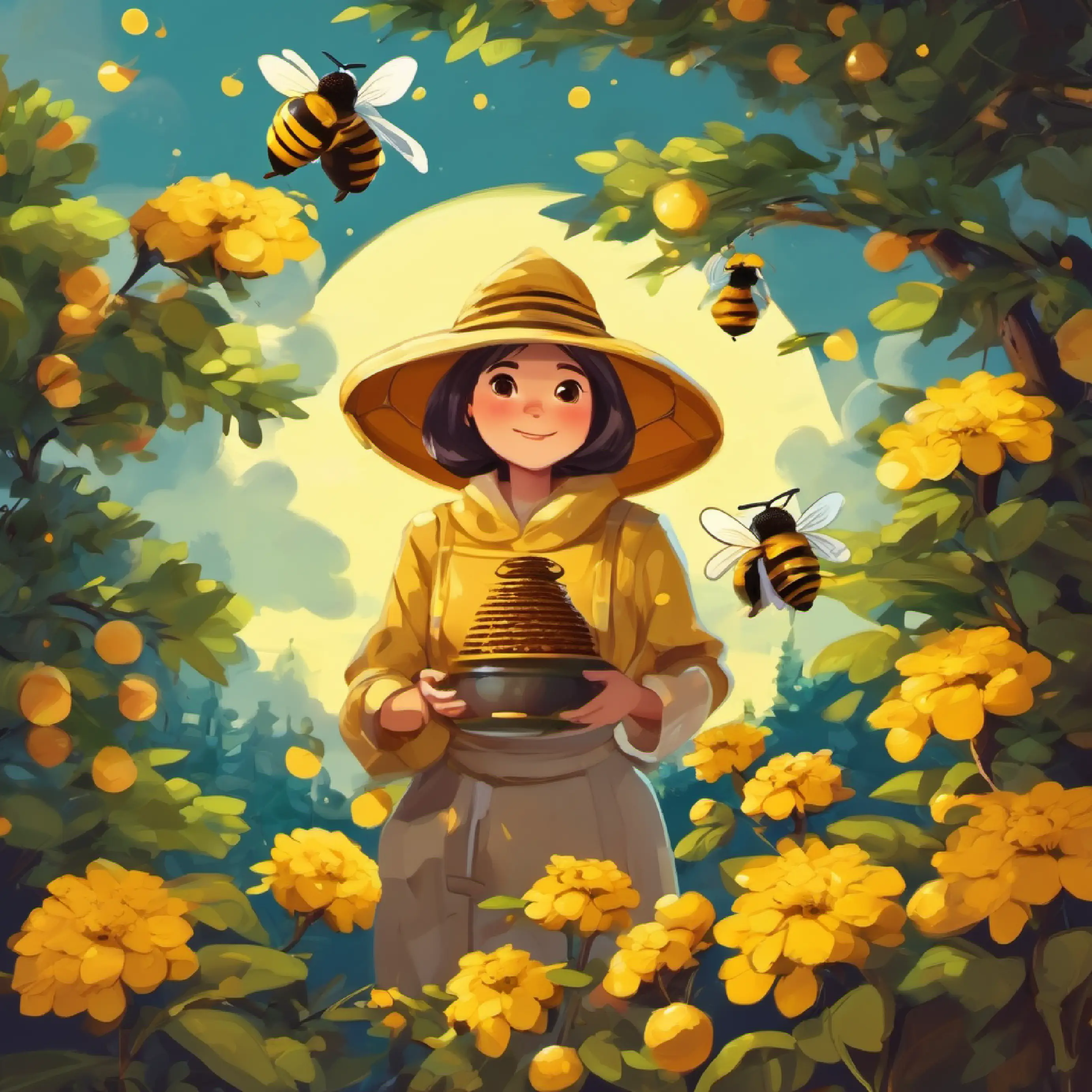 Six is a beekeeper with six bees.
