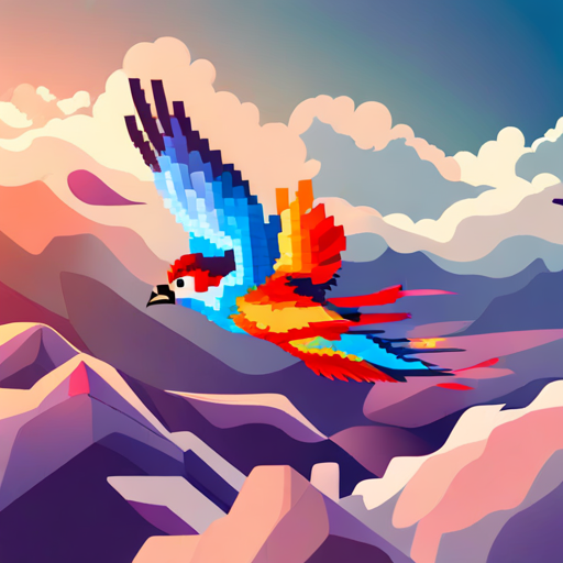 A little bird with colorful feathers and a sense of adventure. soaring through the clouds with excitement