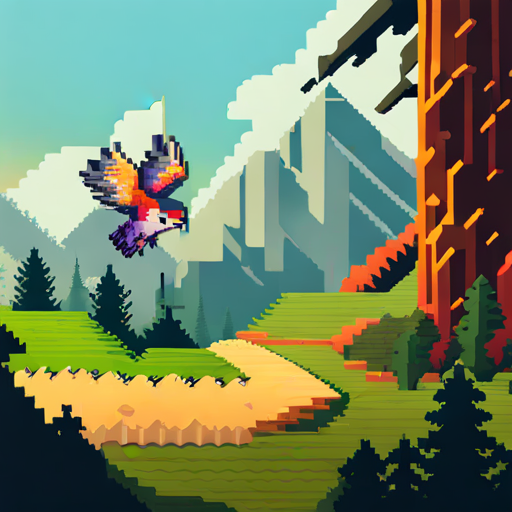 A little bird with colorful feathers and a sense of adventure. flying back towards the familiar forest